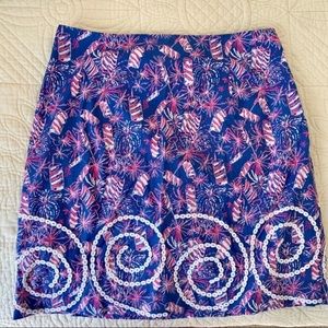 Lilly Pulitzer Lavender Cherry Bomb Firework Skirt Size 0. Button missing button